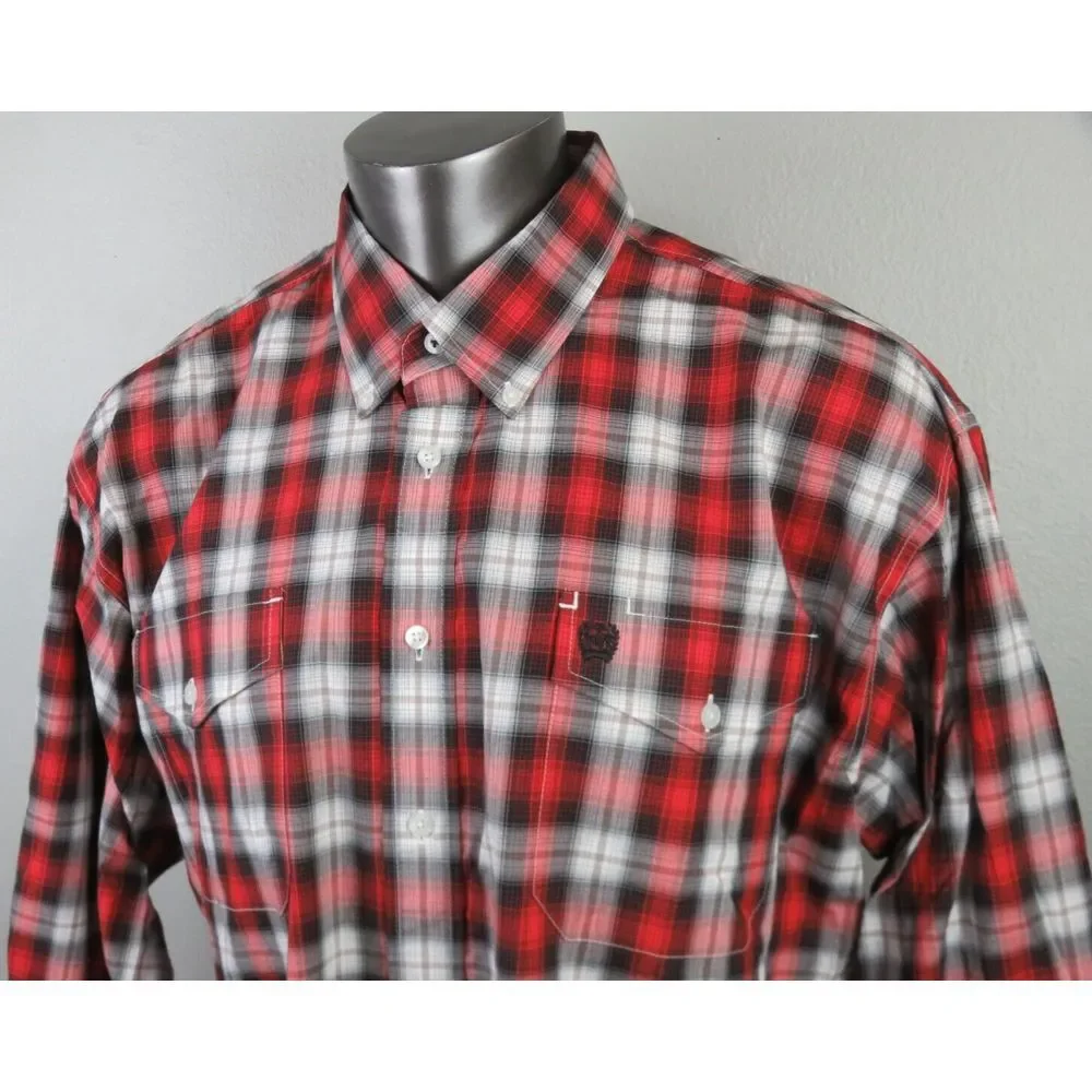 Mens Cinch Western Long Sleeve Button Front Shirt Size XL‎ Red Gray Plaid